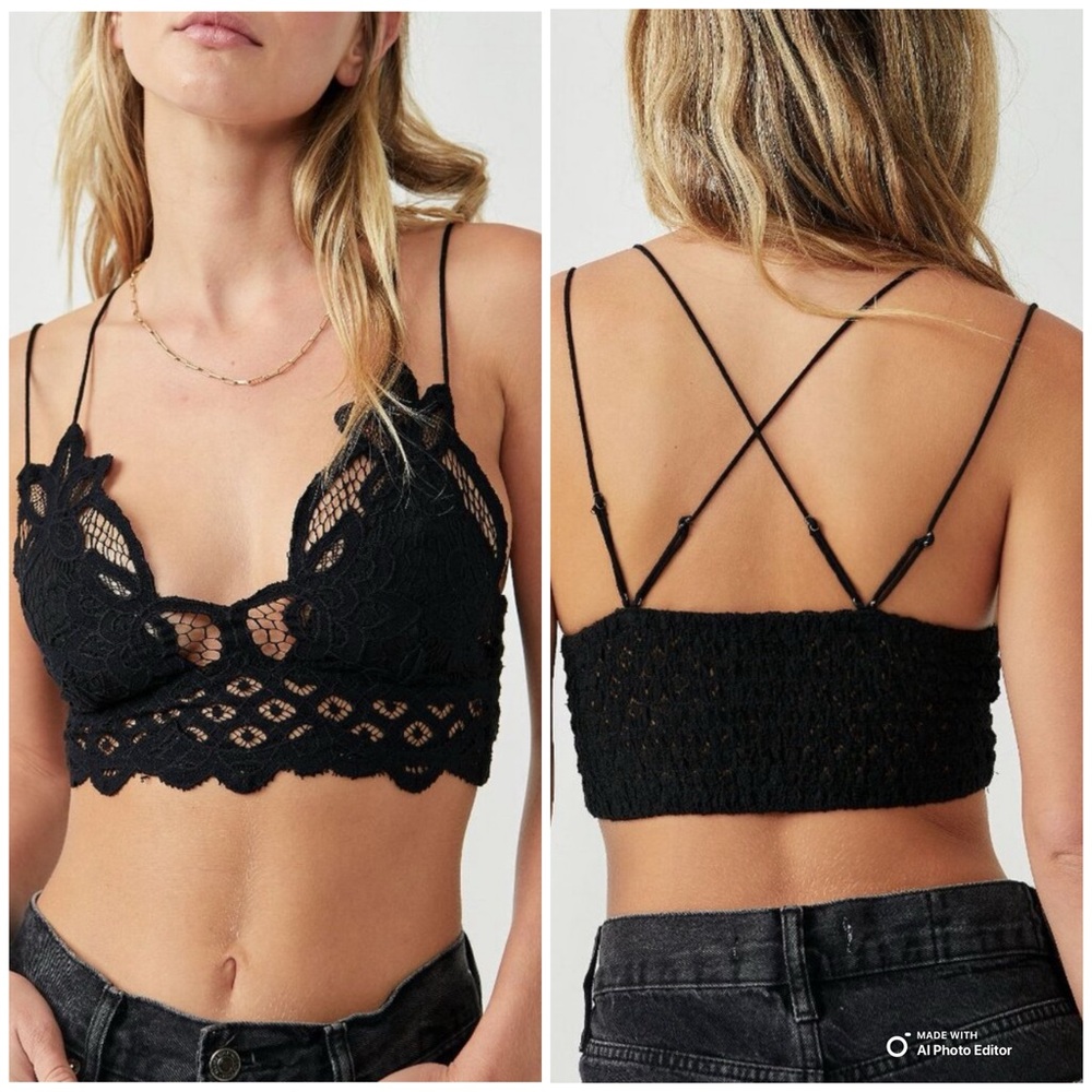Free People Adella Black Lace Bralette